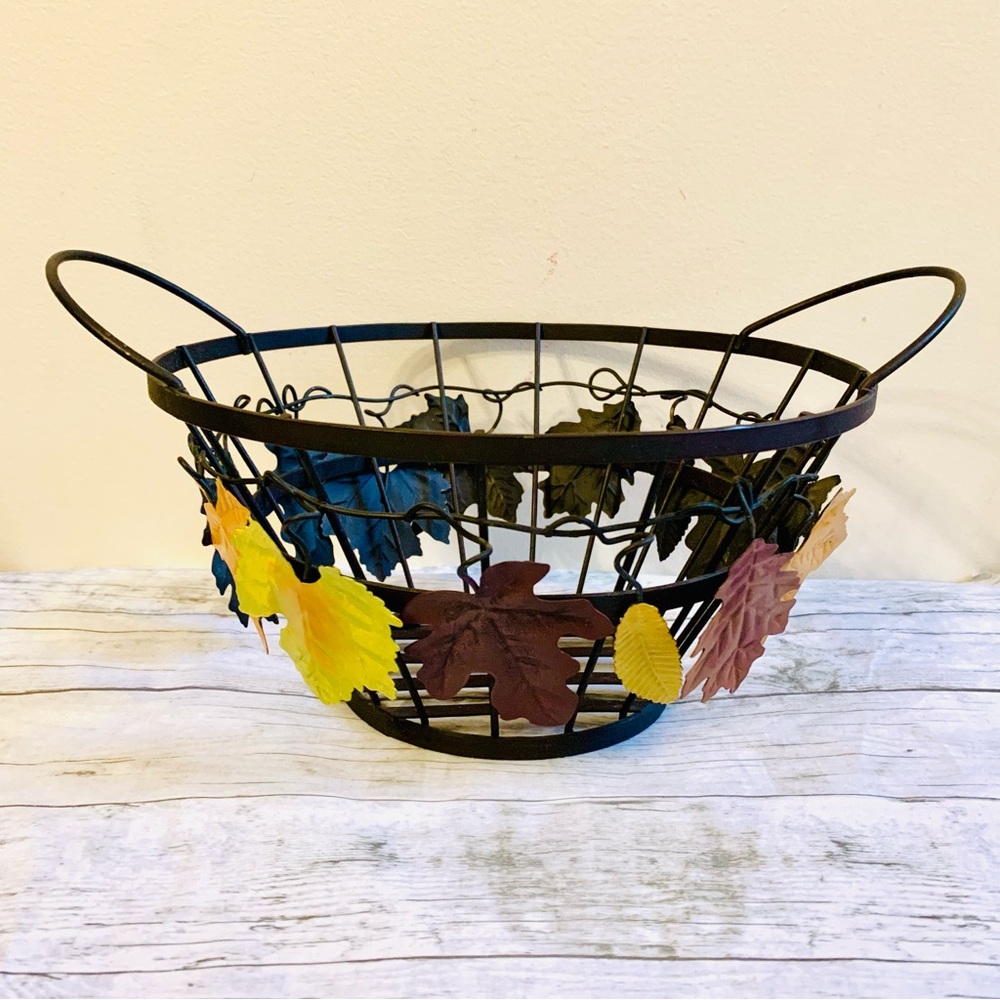 Vintage Metal and Wire Basket With Fall Leaves
